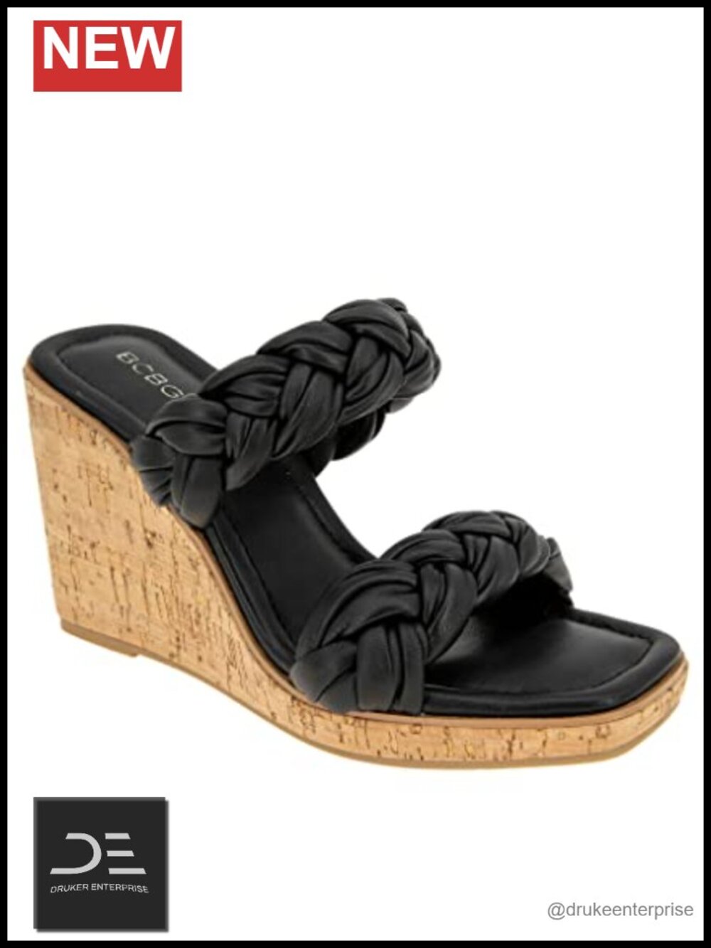 BCBGeneration Square Open Toe Wedge Sandals Ankle Strap Padded